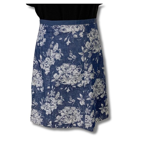 GAP Dresses & Skirts - GAP Blue denim floral print a-line skirt ~ Vintage Y2K SMALL MEDIUM jean skirt